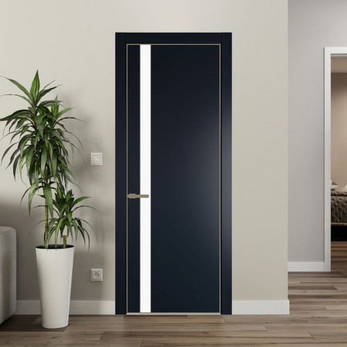 Межкомнатная дверь ProfilDoors 18 PA Нэви Блу с профилем Шампань с стеклом  монохром белый просветленный