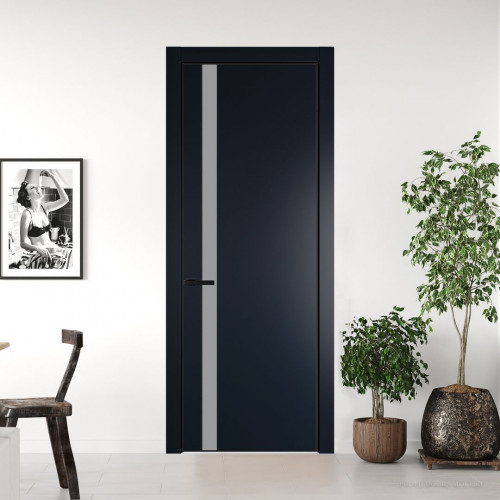 Межкомнатная дверь ProfilDoors 18 PA Нэви Блу с профилем Черный с стеклом  монохром серый