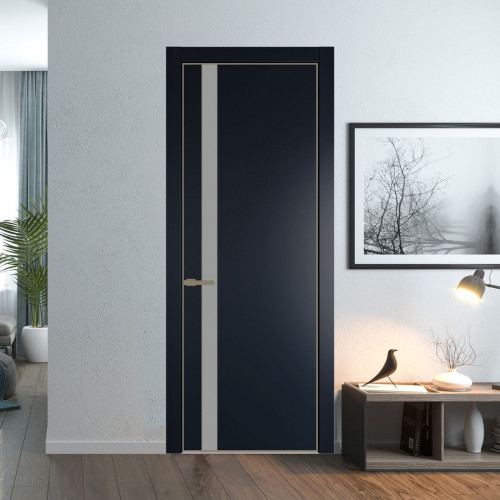 Межкомнатная дверь ProfilDoors 18 PA Нэви Блу с профилем Шампань с стеклом  монохром серый