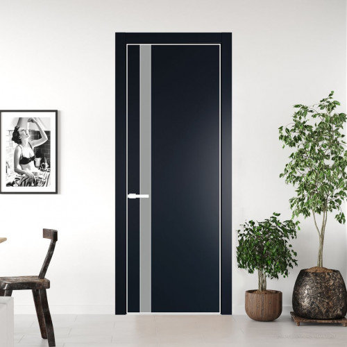 Межкомнатная дверь ProfilDoors 18 PA Нэви Блу с профилем Вайт с стеклом  монохром серый