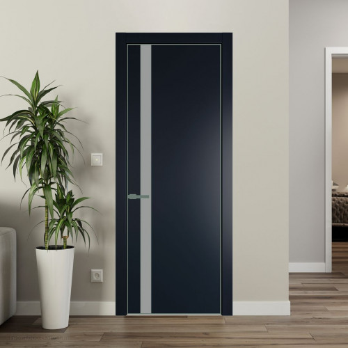Межкомнатная дверь ProfilDoors 18 PA Нэви Блу с профилем Зеленый воск с стеклом  монохром серый