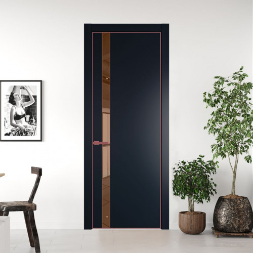 Межкомнатная дверь ProfilDoors 18 PA Нэви Блу с профилем Красный антрацит с стеклом  зеркало bronze