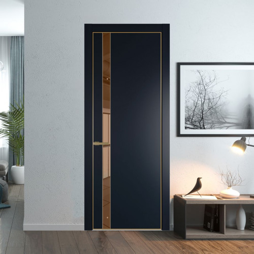 Межкомнатная дверь ProfilDoors 18 PA Нэви Блу с профилем Золото с стеклом  зеркало bronze