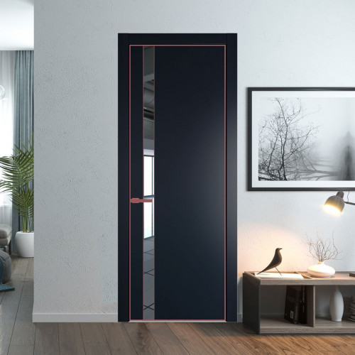 Межкомнатная дверь ProfilDoors 18 PA Нэви Блу с профилем Красный антрацит с стеклом  зеркало