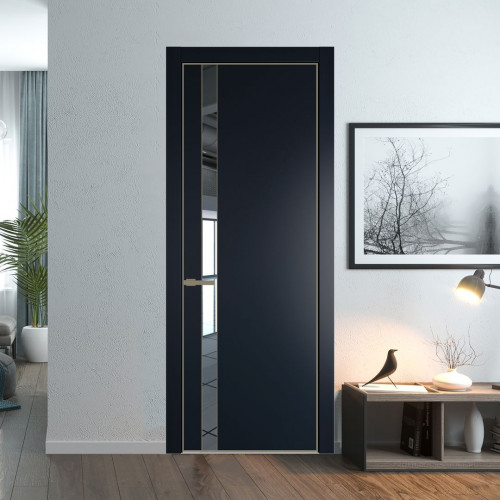Межкомнатная дверь ProfilDoors 18 PA Нэви Блу с профилем Шампань с стеклом  зеркало