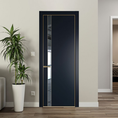 Межкомнатная дверь ProfilDoors 18 PA Нэви Блу с профилем Золото с стеклом  зеркало