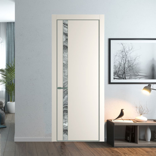 Межкомнатная дверь ProfilDoors 18 PA Перламутр белый с профилем Зеленый воск с стеклом  атриум серебро