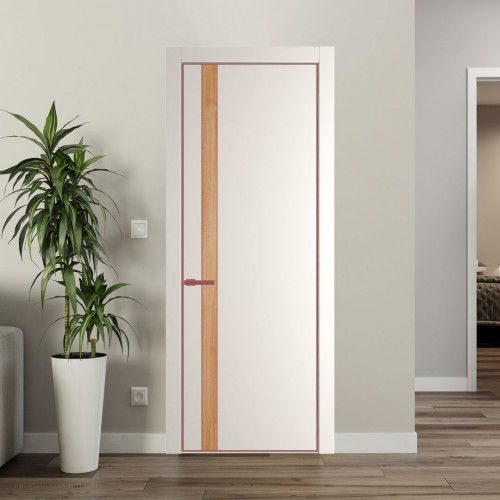 Межкомнатная дверь ProfilDoors 18 PA Перламутр белый с профилем Красный антрацит с вставкой Дуб Карамель