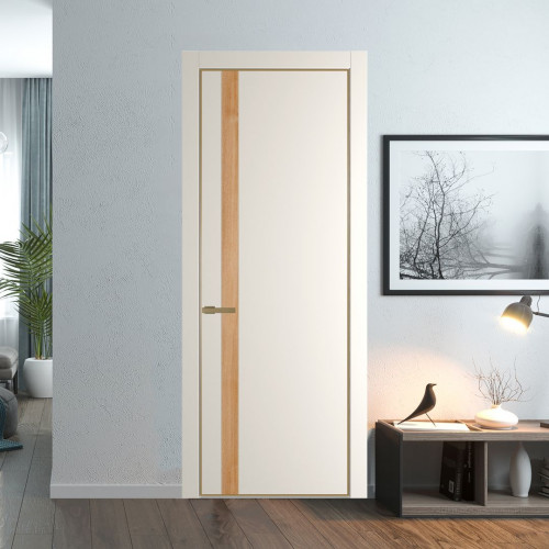 Межкомнатная дверь ProfilDoors 18 PA Перламутр белый с профилем Золото с вставкой Дуб Карамель