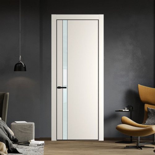 Межкомнатная дверь ProfilDoors 18 PA Перламутр белый с профилем Черный с стеклом белый лак