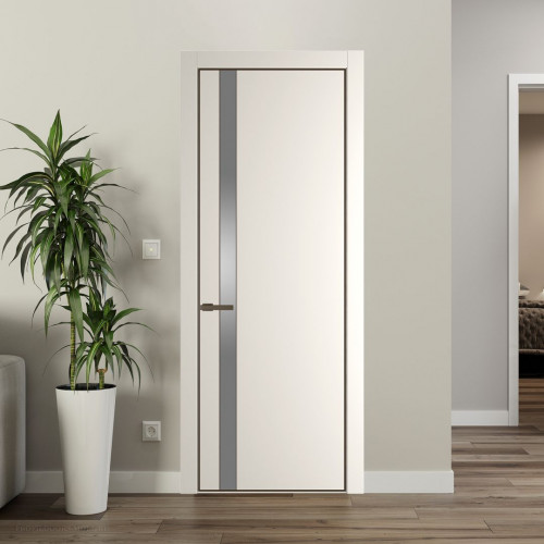 Межкомнатная дверь ProfilDoors 18 PA Перламутр белый с профилем Деорэ с стеклом серебро матлак