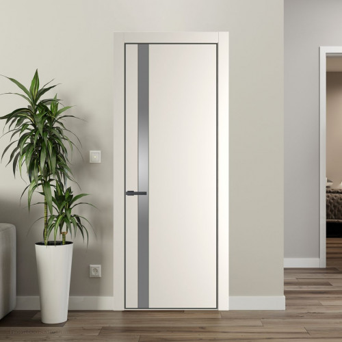 Межкомнатная дверь ProfilDoors 18 PA Перламутр белый с профилем Серая Ночь с стеклом серебро матлак