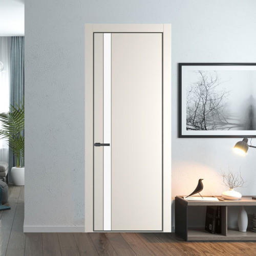 Межкомнатная дверь ProfilDoors 18 PA Перламутр белый с профилем Серая Ночь с стеклом  монохром белый просветленный