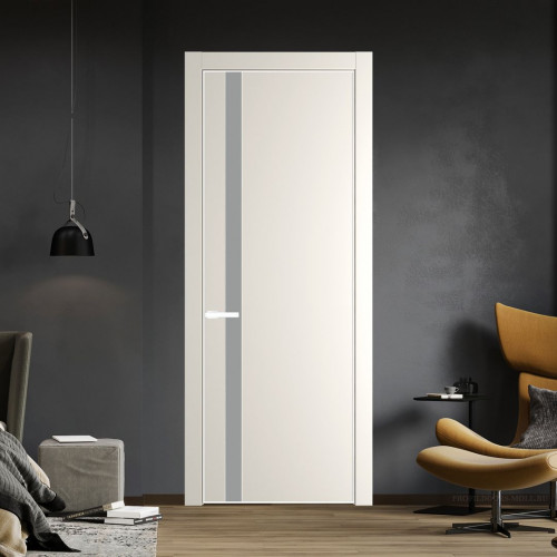 Межкомнатная дверь ProfilDoors 18 PA Перламутр белый с профилем Вайт с стеклом  монохром серый