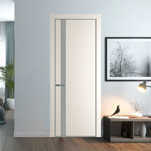 Межкомнатная дверь ProfilDoors 18 PA Перламутр белый с профилем Зеленый воск с стеклом  монохром серый