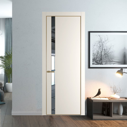 Межкомнатная дверь ProfilDoors 18 PA Перламутр белый с профилем Золото с стеклом  зеркало