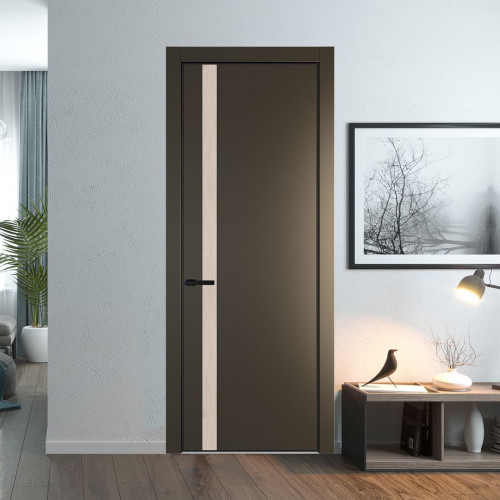 Межкомнатная дверь ProfilDoors 18 PA Перламутр бронза с профилем Черный с вставкой Каштан светлый