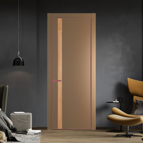 Межкомнатная дверь ProfilDoors 18 PA Перламутр золото с профилем Красный антрацит с вставкой Дуб Карамель