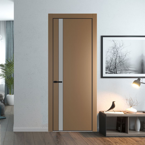 Межкомнатная дверь ProfilDoors 18 PA Перламутр золото с профилем Черный с стеклом  монохром серый