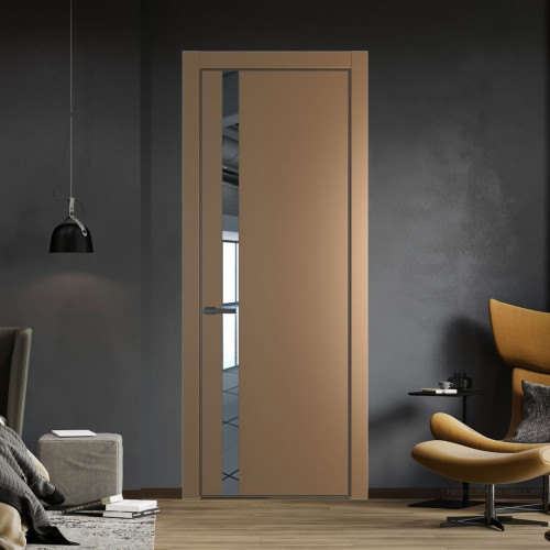 Межкомнатная дверь ProfilDoors 18 PA Перламутр золото с профилем Серая Ночь с стеклом  зеркало