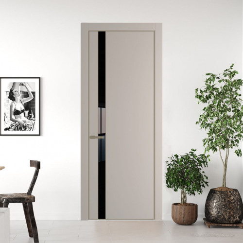 Межкомнатная дверь ProfilDoors 18 PA Санд с профилем Шампань с стеклом Lacobel Черный лак