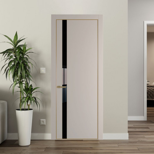 Межкомнатная дверь ProfilDoors 18 PA Санд с профилем Золото с стеклом Lacobel Черный лак