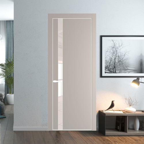 Межкомнатная дверь ProfilDoors 18 PA Санд с профилем Вайт с стеклом перламутровый лак