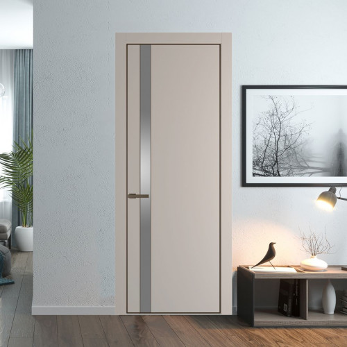 Межкомнатная дверь ProfilDoors 18 PA Санд с профилем Деорэ с стеклом серебро матлак