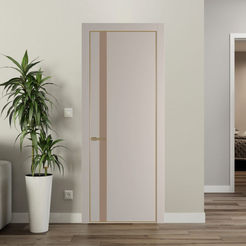 Межкомнатная дверь ProfilDoors 18 PA Санд с профилем Золото с стеклом  монохром капучино