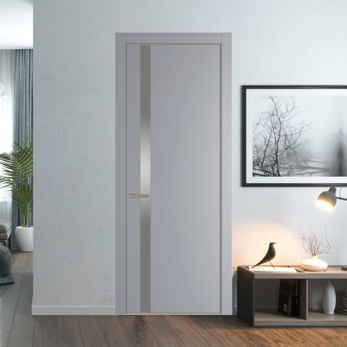 Межкомнатная дверь ProfilDoors 18 PA Смоки с профилем Никель с стеклом серебро матлак