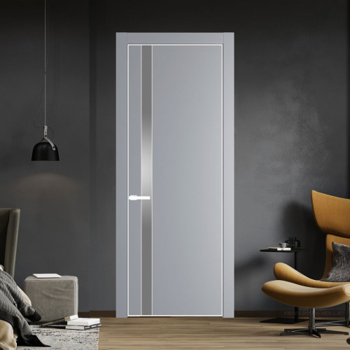 Межкомнатная дверь ProfilDoors 18 PA Смоки с профилем Вайт с стеклом серебро матлак