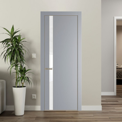 Межкомнатная дверь ProfilDoors 18 PA Смоки с профилем Никель с стеклом лак классик