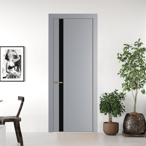 Межкомнатная дверь ProfilDoors 18 PA Смоки с профилем Шампань с стеклом  монохром черный