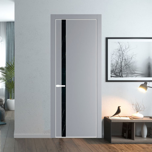 Межкомнатная дверь ProfilDoors 18 PA Смоки с профилем Вайт с стеклом  неро мрамор