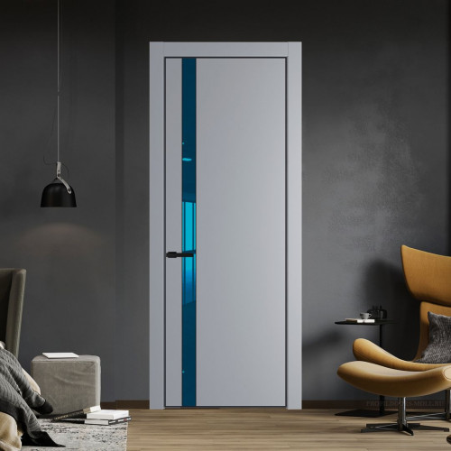 Межкомнатная дверь ProfilDoors 18 PA Смоки с профилем Черный с стеклом  зеркало blue