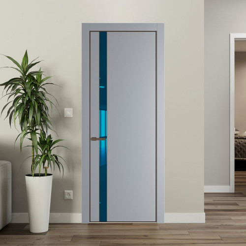 Межкомнатная дверь ProfilDoors 18 PA Смоки с профилем Деорэ с стеклом  зеркало blue