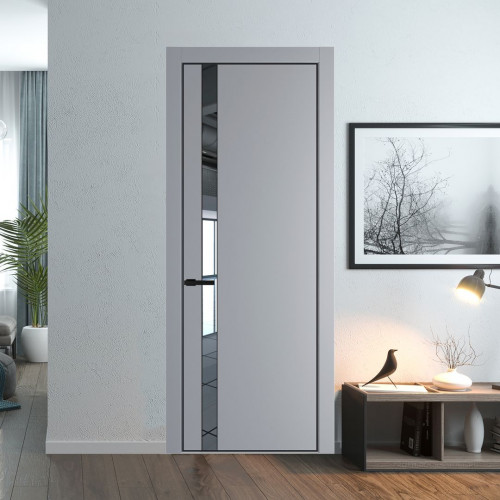 Межкомнатная дверь ProfilDoors 18 PA Смоки с профилем Черный с стеклом  зеркало