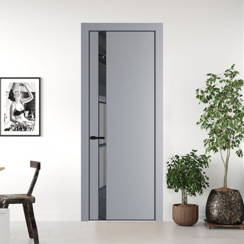 Межкомнатная дверь ProfilDoors 18 PA Смоки с профилем Черный с стеклом  зеркало grey