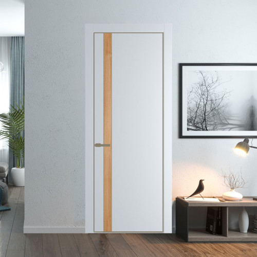 Межкомнатная дверь ProfilDoors 18 PA Вайт с профилем Шампань с вставкой Дуб Карамель