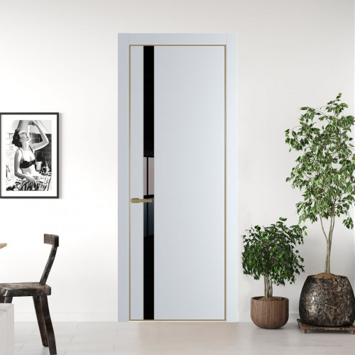 Межкомнатная дверь ProfilDoors 18 PA Вайт с профилем Золото с стеклом Lacobel Черный лак