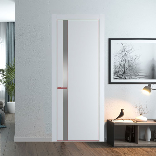 Межкомнатная дверь ProfilDoors 18 PA Вайт с профилем Красный антрацит с стеклом серебро матлак