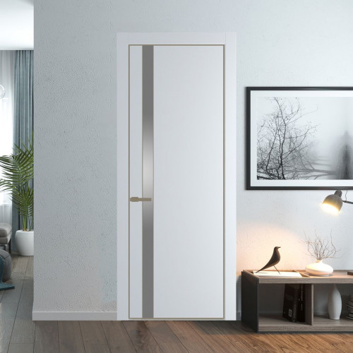 Межкомнатная дверь ProfilDoors 18 PA Вайт с профилем Шампань с стеклом серебро матлак