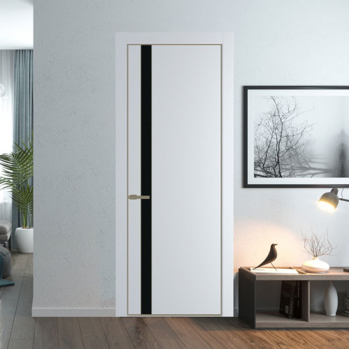 Межкомнатная дверь ProfilDoors 18 PA Вайт с профилем Шампань с стеклом  монохром черный