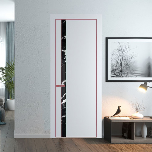 Межкомнатная дверь ProfilDoors 18 PA Вайт с профилем Красный антрацит с стеклом  нефи черный узор серебро