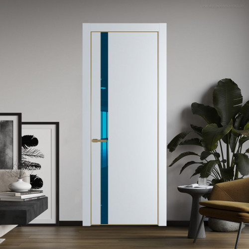 Межкомнатная дверь ProfilDoors 18 PA Вайт с профилем Золото с стеклом  зеркало blue