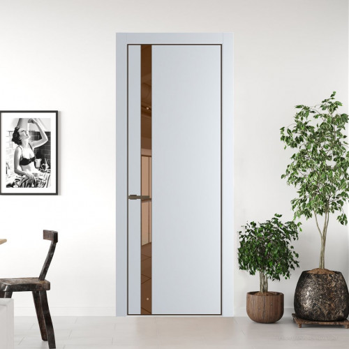 Межкомнатная дверь ProfilDoors 18 PA Вайт с профилем Деорэ с стеклом  зеркало bronze