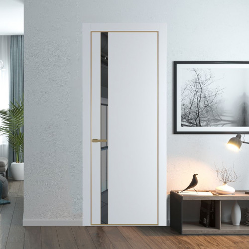 Межкомнатная дверь ProfilDoors 18 PA Вайт с профилем Золото с стеклом  зеркало grey