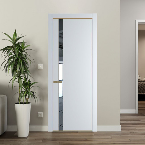 Межкомнатная дверь ProfilDoors 18 PA Вайт с профилем Золото с стеклом  зеркало