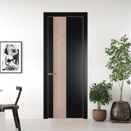 Межкомнатная дверь ProfilDoors 19 PA Блэк с профилем Золото с вставкой Дуб Сонома