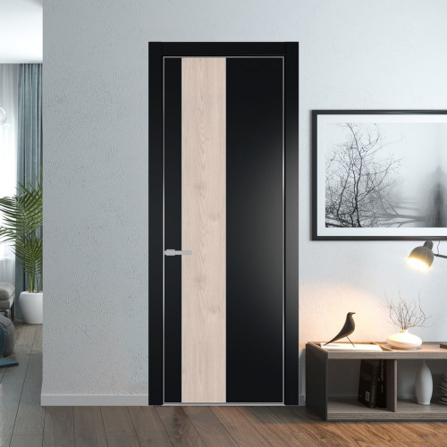 Межкомнатная дверь ProfilDoors 19 PA Блэк с профилем Серебро с вставкой Каштан светлый